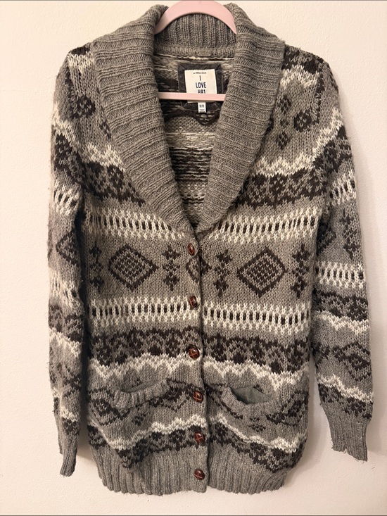 I Love H81 Sweaters - Forever 21 Gray and Brown Fair Isle Shawl-Collar Cardigan 99